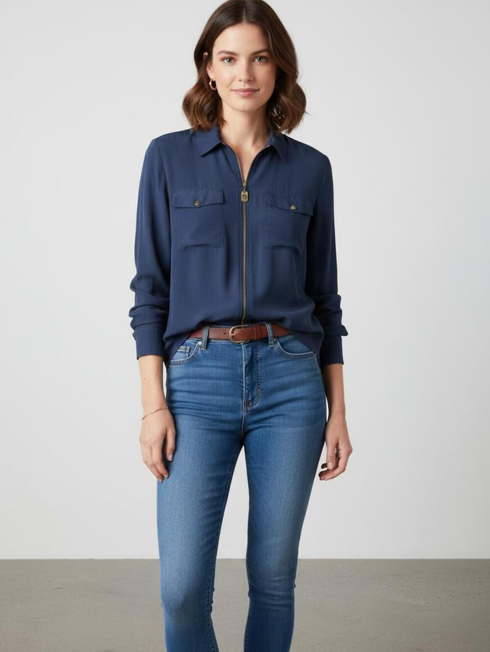 Michael Kors Navy Blue Zip-Up Shirt Jacket SZ 1X